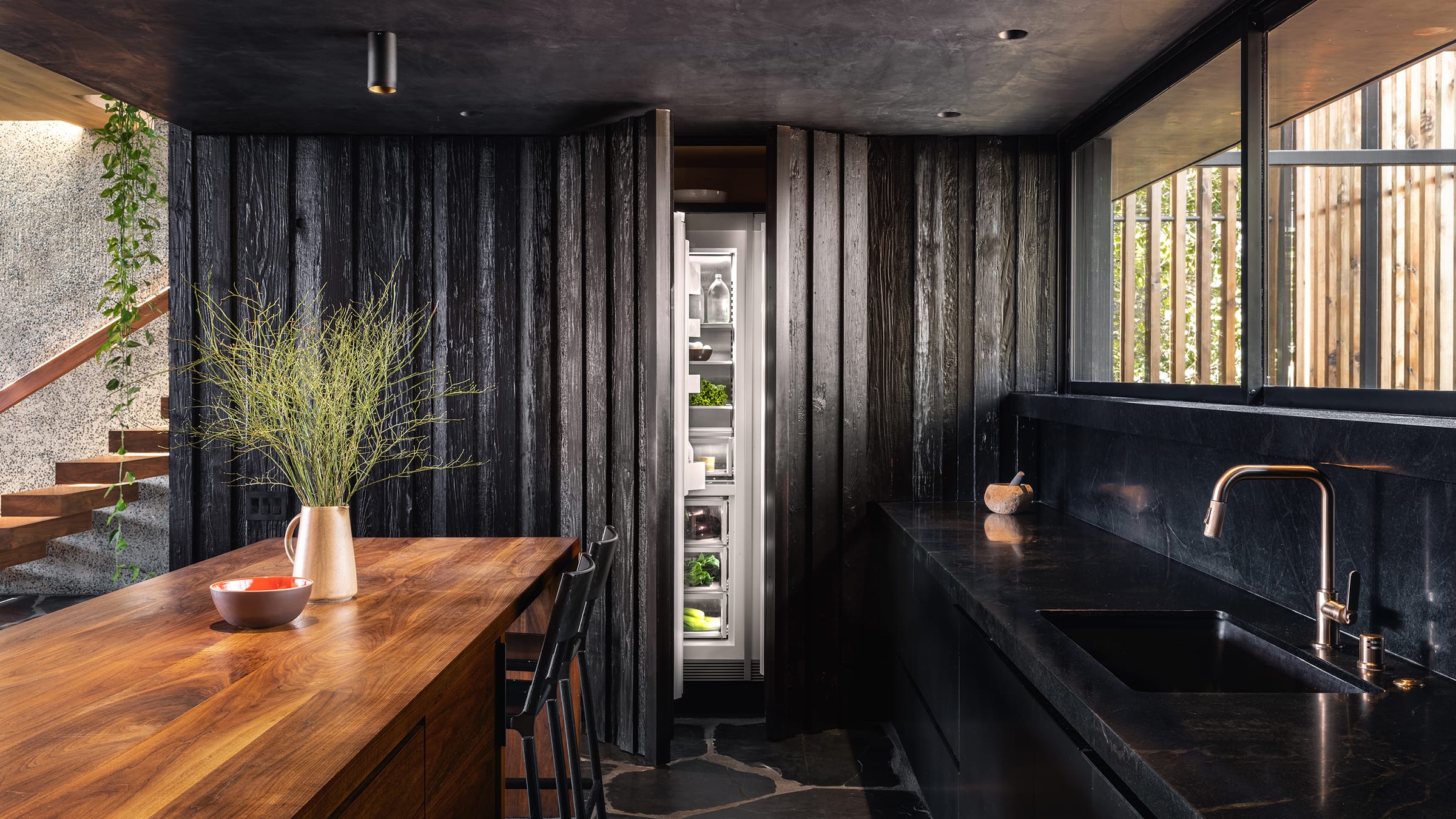 dark earth tone matches minimalist fisher and paykel kitchen appliances