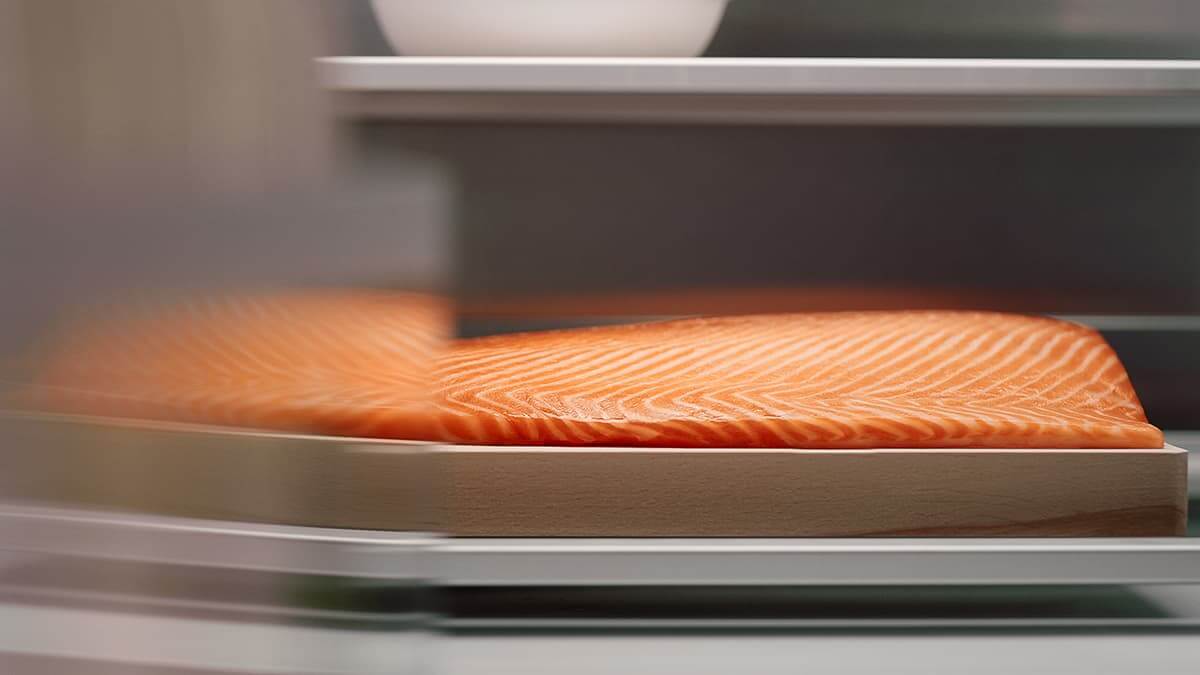 Fresh salmon preserved in a specialized climate zone