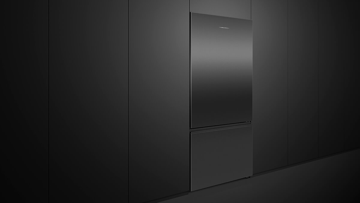 Freestanding bottom freezer refrigerator in a contemporary kitchen setting