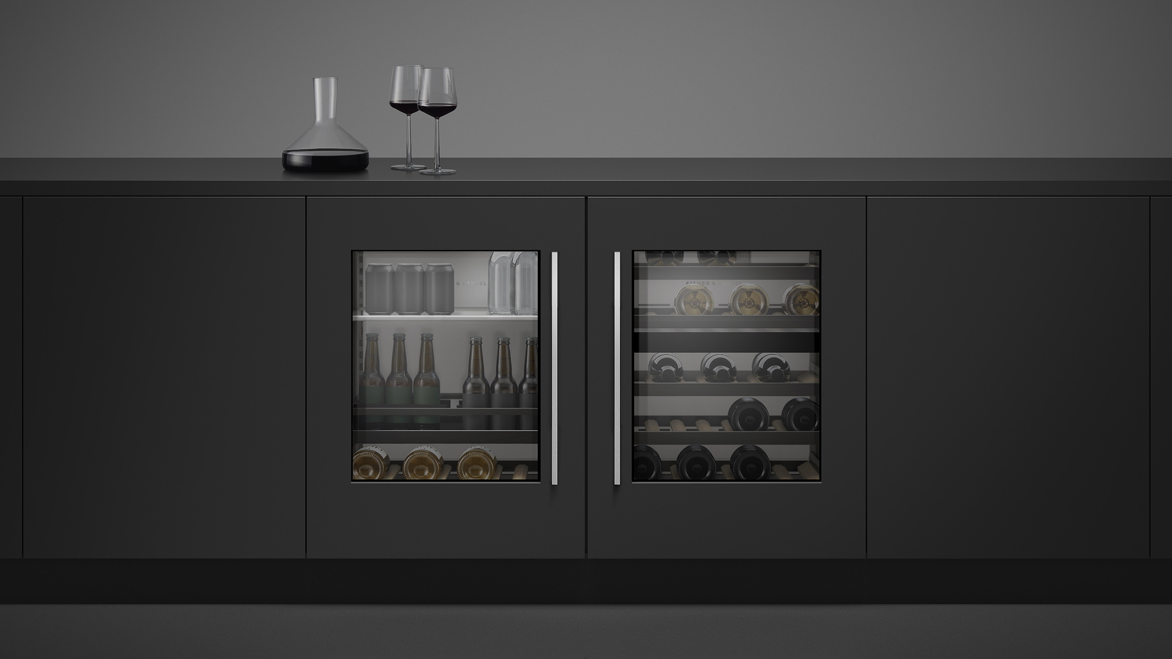 Integrated French Door refrigerator columns seamlessly fitted into custom kitchen cabinetry