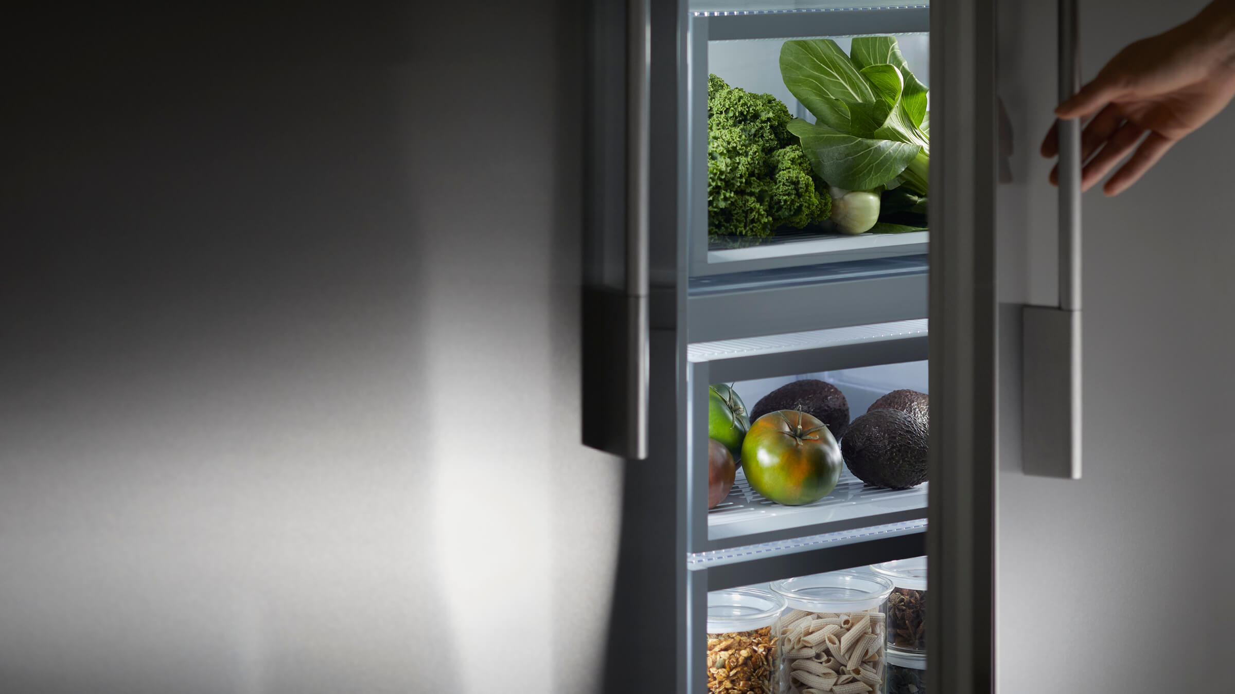 Detail of food preservation zones in a modern refrigerator