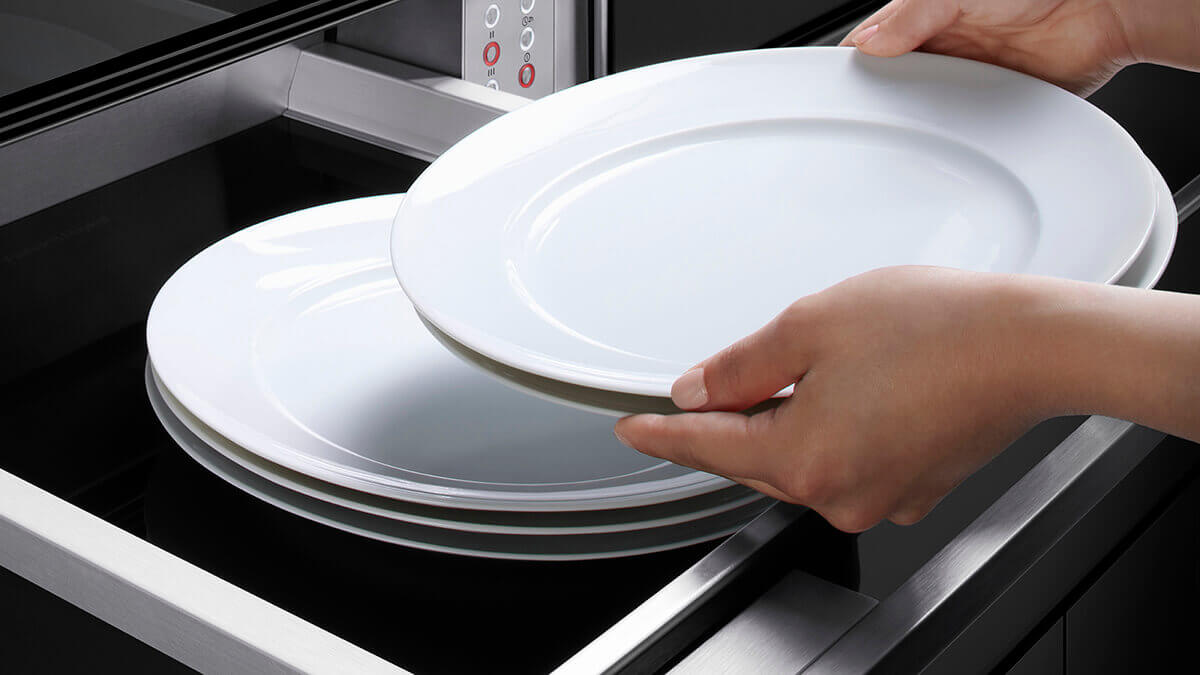 Warming drawer opening smoothly on precision-engineered runners
